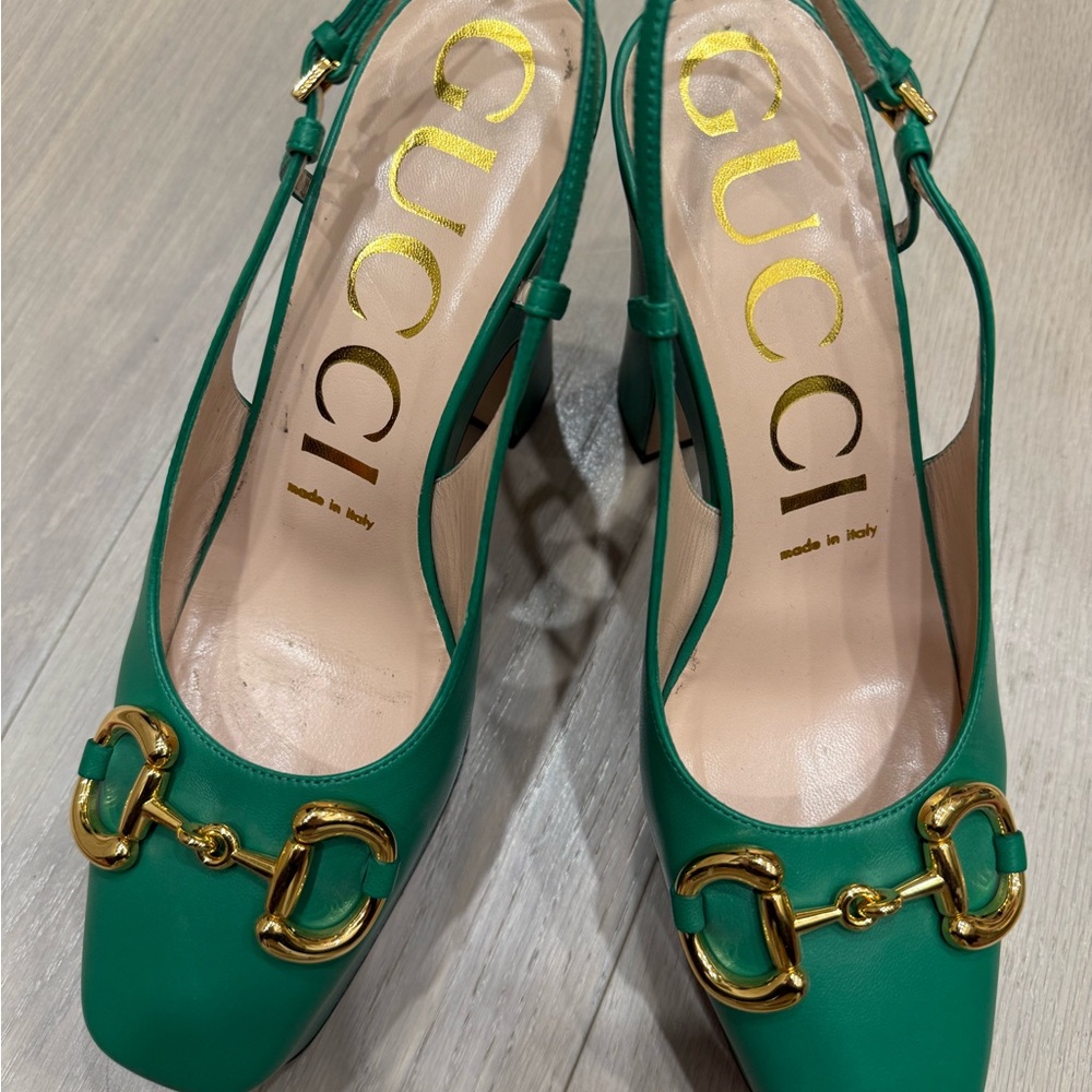 Gucci Green Leather Slingback Pumps size 37